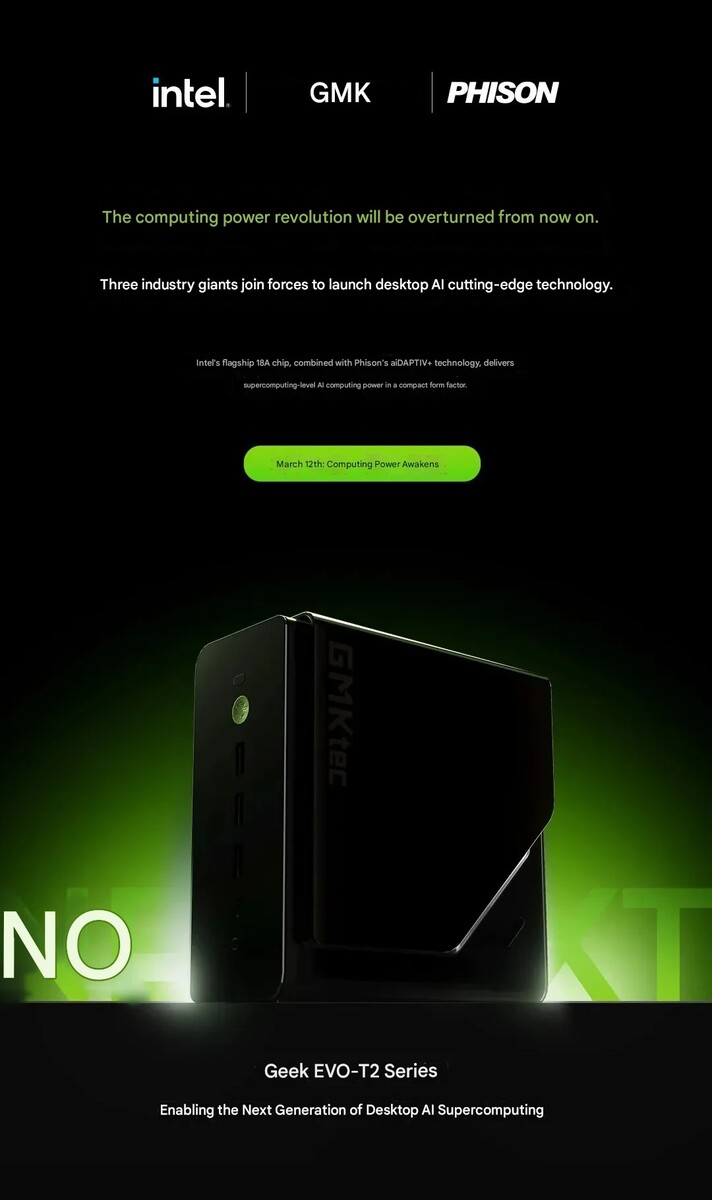 GMKtec Evo-T2 mini PC 将采用英特尔的 Panther Lake CPU。