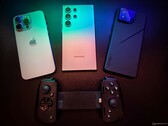 iPhone 15 Pro Max、Galaxy S24 Ultra、ROG Phone 8 Pro 和 Razer Kishi v2 控制器。(图片：Notebookcheck）