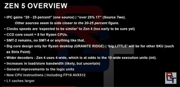 AMD Zen 5的信息。(来源：RedGamingTech)