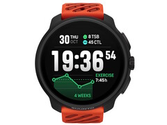 Suunto Race 2 智能手表采用珊瑚橙色，配备 1.5 英寸 OLED 显示屏，可显示跑步数据和时间。(图片来源：Suunto）