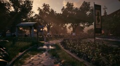 Mukti 的室外环境细节，展示了博物馆环境中的氛围照明和环境设计（图片来源：Mukti 官方网站）