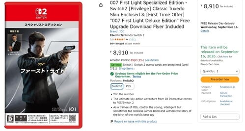 007 First Light Switch 2 在日本亚马逊上公布了发售日期