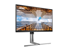 AOC U27U3X（如图）拥有双 HDMI 2.1 端口、DisplayPort 1.4、USB-C 端口（90W PD）和 USB 3.2 Gen1 端口。(图片来源：AOC）