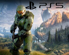 带有 PS5 徽标的《光环无限》（图片来源：Microsoft Gaming，索尼 PlayStation 有编辑）。