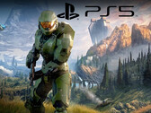 带有 PS5 徽标的《光环无限》（图片来源：Microsoft Gaming，索尼 PlayStation 有编辑）。