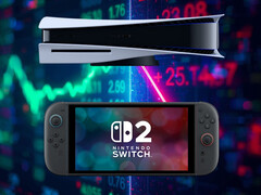 索尼和任天堂股票代码前的 PS5 和 Switch 2（图片来源：索尼 PlayStation、任天堂美国公司，有编辑）。