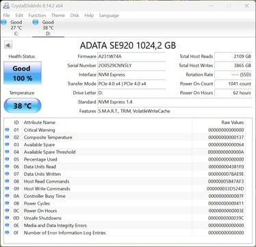 ADATA SE920 支持 PCIe 4.0 x4