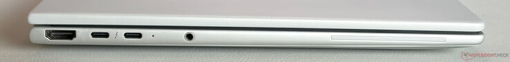 左侧:HDMI 2.1,2个USB-C 4.0接口(支持Thunderbolt 4,40 Gbps,DisplayPort 2.1,电源传输),3.5毫米立体声插孔