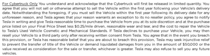 对于早期订单，Cybertruck 的转售禁令条款似乎已被重新激活