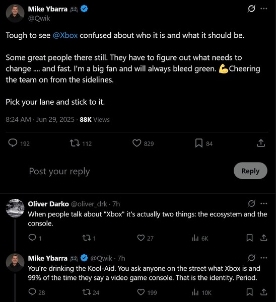 Mike Ybarra X 在 Xbox 上发布的身份信息（图片来源：截图，Mike Ybarra X 账户）