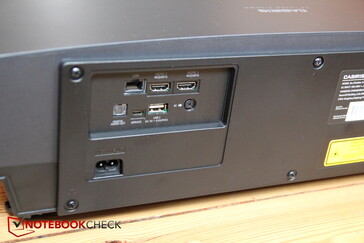 后部：局域网，2个HDMI，数字。音频输出，USB-C，USB-A，电源插头