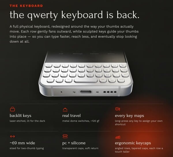 Minimal Phone 2 配备了经过改进的背光 QWERTY 键盘。