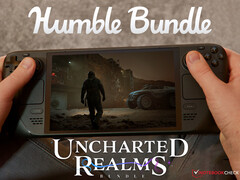Uncharted Realms 捆绑包的有效期将持续到 2025 年 8 月 23 日。图为运行索利斯堡的 Steam 甲板。(图片来源：Notebookcheck、Steam 和 Humble Bundle - 已编辑）