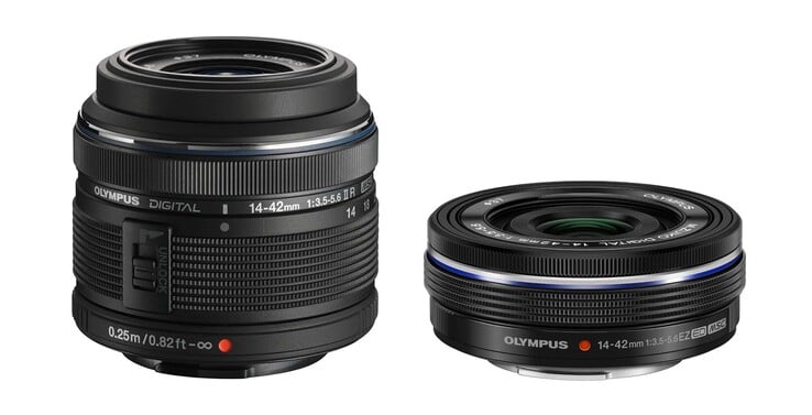 除了 14 – 42 mm f/3.5 – 5.6 II(左图)外,奥林巴斯还推出了其套机变焦镜头的紧凑型 EZ 版本。