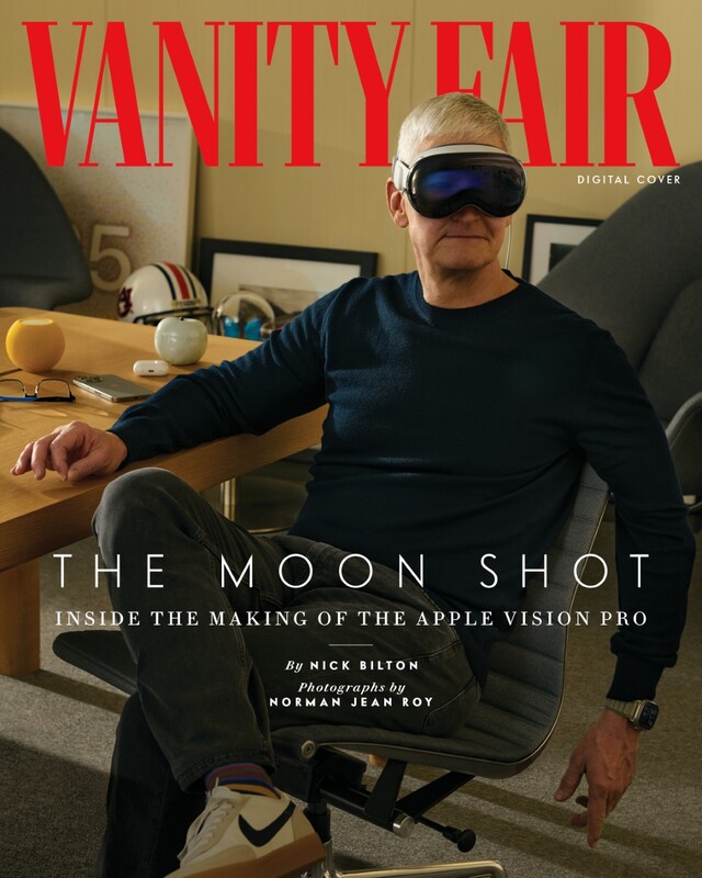 Apple-首席执行官蒂姆-库克穿的不是普拉达，而是 Vision Pro。(图片：《名利场）