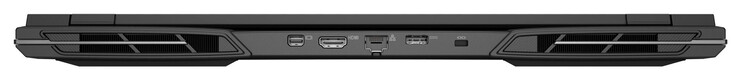 背面：Mini DisplayPort 1.4a（G-Sync），HDMI 2.1（G-Sync），千兆以太网，电源接口，Kensington插槽