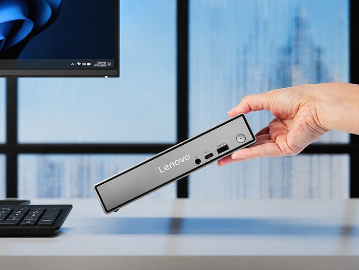 ThinkCentre Neo 50q Gen 7 迷你电脑采用 1 升机箱，尺寸为 1.44 x 7.05 x 7.2 英寸。
