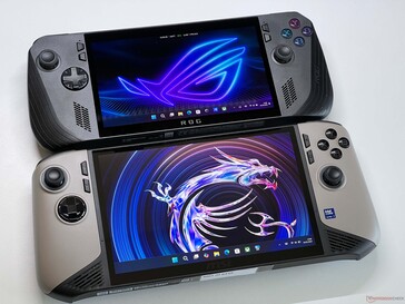 微星 Claw 8 AI+（下）与华硕 ROG Ally X（上）