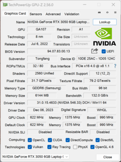 GPU-ZGeForce RTX 3050 6 GB 笔记本电脑