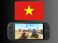 任天堂 Switch 2 游戏机上方的越南国旗（图片来源：任天堂美国公司）