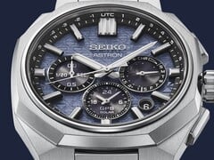 精工新款 Astron HAB001 采用棱角分明的钛金属表壳、冰蓝色纹理表盘和 GPS 太阳能机芯。