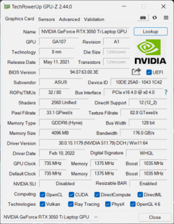 GPU-Z NvidiaGeForce RTX 3050 Ti