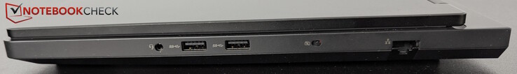 右：耳机插孔、2 个 USB-A（5 Gbps）、网络摄像头快门、局域网