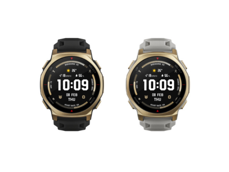 Amazfit T-Rex 3 Pro 44 毫米智能手表的黑金版(左)和北极金版(右)。(图片来源:Amazfit)