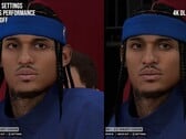 在《NBA 2K27》中，启用和未启用 DLSS 5 时，角色渲染效果的视觉差异。