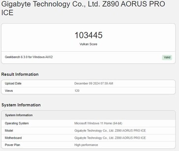 英特尔 Arc B580 Vulkan 性能。(图片来源：Geekbench）
