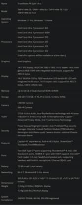 TravelMate P4 Spin 14 AI 规格