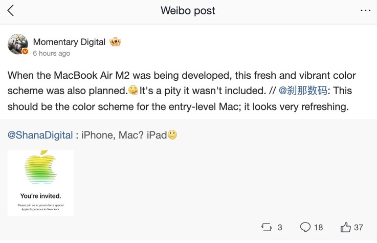 Instant Digital 声称Apple 曾考虑推出有多种颜色可供选择的 M2 MacBook Air，而这也是屡次传出的消息。