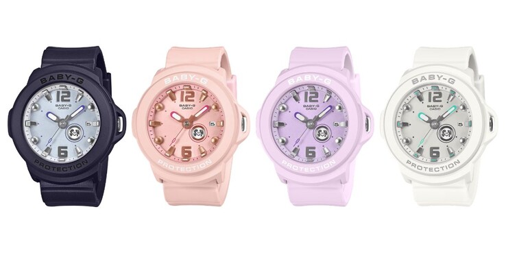 从左到右：卡西欧 BGA-15K-2A、BGA-15K-4A、BGA-15K-6A 和 BGA-15K-7A 手表