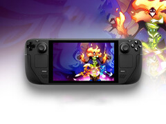 鲜艳背景上的 Steam Deck 设备（图片来源：Steam；已编辑）