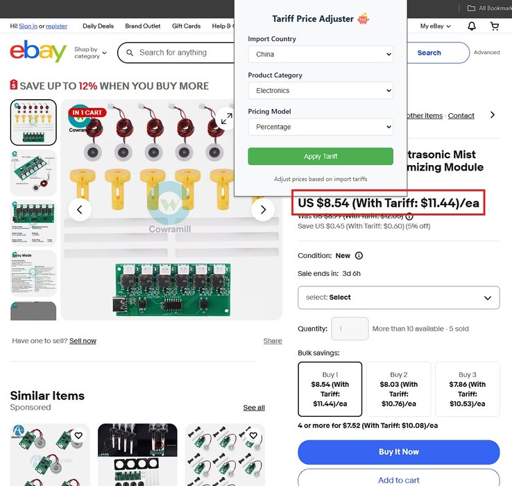 关税价格调节器在 eBay 上的应用