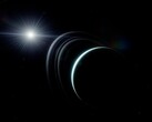 艺术家绘制的天王星和一些星环的插图。
