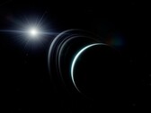 艺术家绘制的天王星和一些星环的插图。