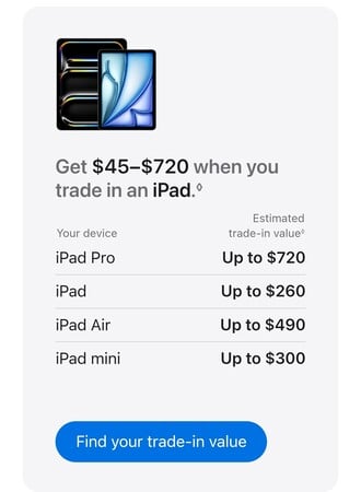 新款 iPad 的以旧换新价值