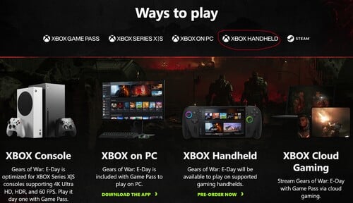 在《战争机器:E-Day》网站上发现了Xbox掌机标志