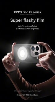 Find X9 手机上的补光灯配件（图片来源：Oppo - 机器翻译）