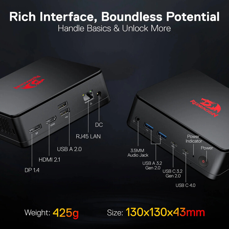 Redragon MPC745 迷你 PC 端口选择。(图片来源：Redragon）