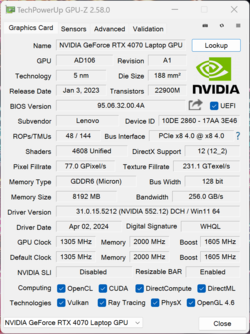 GPU-Z NvidiaGeForce RTX 4070 笔记本电脑