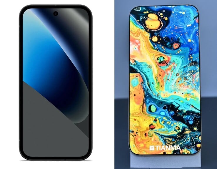 边框为 4 毫米的 Pixel 10a（左）与边框为 0.35 毫米的天马面板（右）。