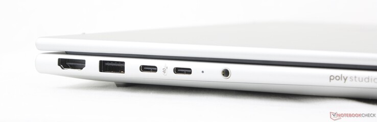 左:HDMI 2.1、USB-A(5 Gbps)、2x USB-C 4.0 w/ DisplayPort 1.4 + Power Delivery(40 Gbps)