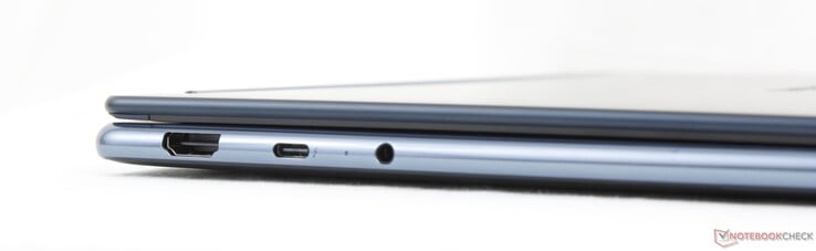左侧:HDMI 2.1 (4K120)、USB-C (40 Gbps) Thunderbolt 4,支持 DisplayPort 2.1 + Power Delivery 3.0、3.5 mm 耳机接口