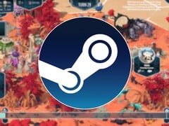 一张展示 Steam 徽标和《As Far As The Eye》正在促销的图片。