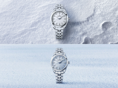 Grand Seiko（大精工）SBGX359（上）和 SBGX361（下），以风格化的雪景和天空为背景。