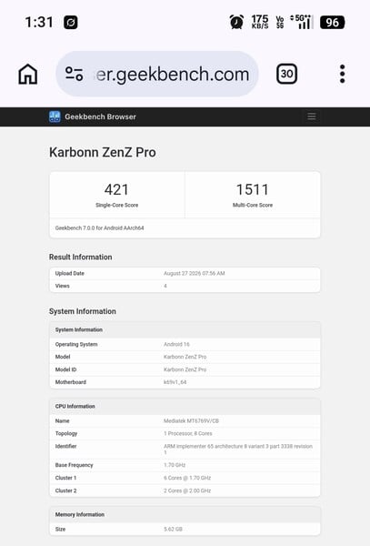 Karbonn ZenZ Pro Geekbench
