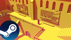 游戏 Chants of Sennaar 的截图，展示了其独特的莫比乌斯风格的艺术风格。(图片来源：Steam - 编辑）