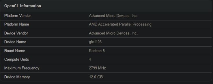 AMD Ryzen 5 8600G iGPU 信息（图片来自 Geekbench）